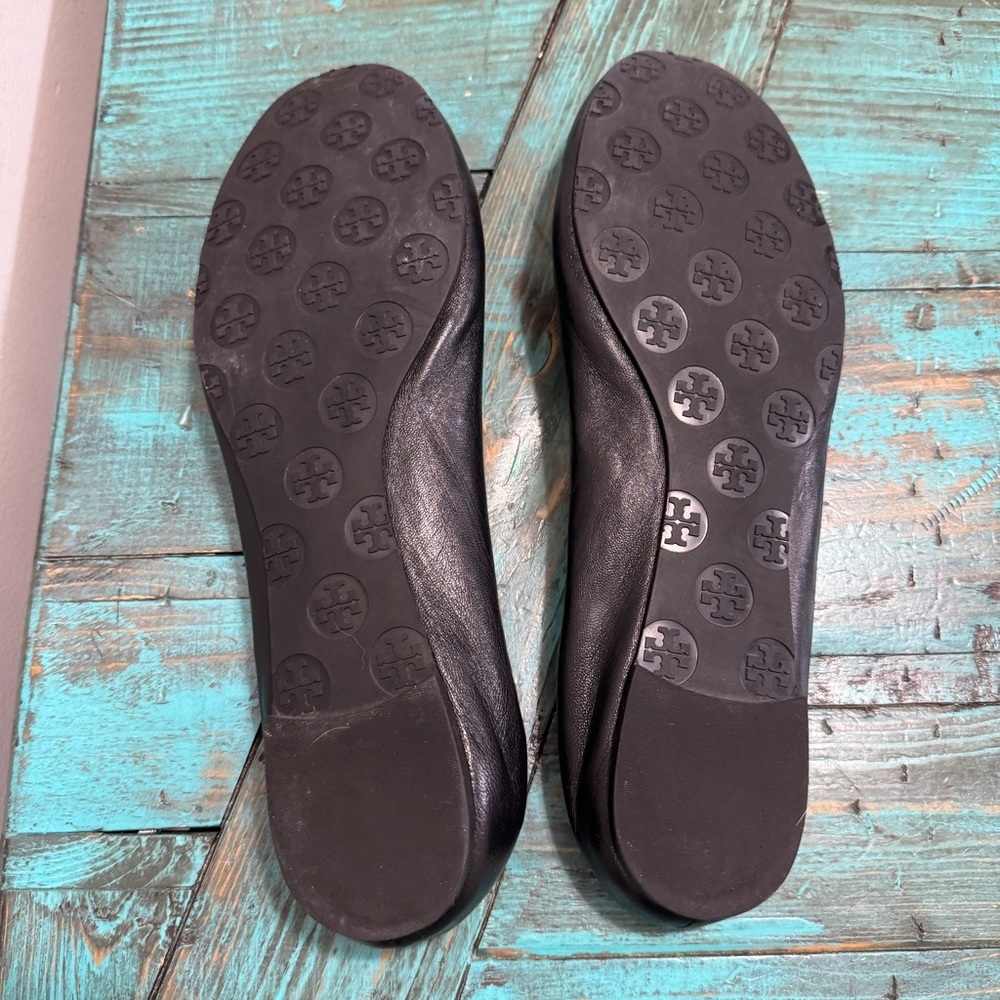 Tory Burch Classic Reva Black Leather Ballet Flats Size 13 - Picture 4 of 12